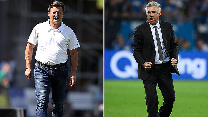 Bayern-Trainer Carlo Ancelotti und Löwen-Coach Kosta Runjaic (rechts). Bayern-Trainer Carlo Ancelotti und Löwen-Coach Kosta Runjaic (rechts).