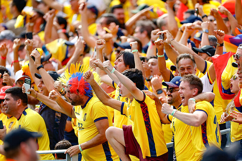 Jubelnde Fans feiern das ecuadorianische Team.