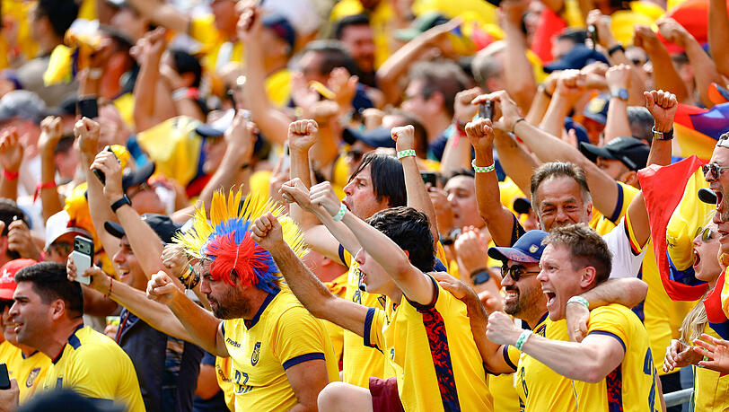 Jubelnde Fans feiern das ecuadorianische Team.