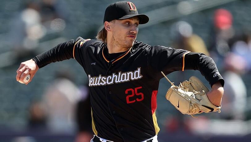 Jaden Agassi bei der Qualifikation für das World Baseball Classic 2026 in Tucson, Arizona.