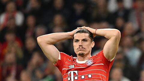 Münchens Marcel Sabitzer reagiert nach einer vergebenen Chance.