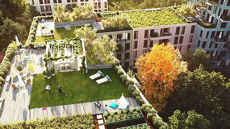 Innen Holz, außen Balkone und oben grüne Gemeinschaftsdachterrassen: Gerade beginnt der Bau fürs neue Untermenzinger Viertel "Kirschgärten", das fast autofrei werden soll. Bis 2030 sollen rund 3000 Menschen dort wohnen können.