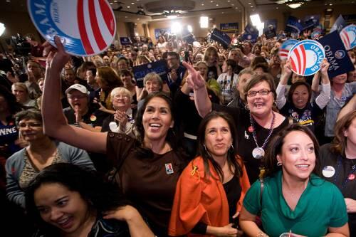 Weltweit wählt die Mehrheit der Frauen Mitte-Links:  Eine Obama-Wahlparty in den USA.