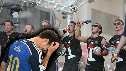 Die Weltmeister feierten mit ihren Fans vor dem Brandenburger Tor. Und erlaubten sich einen kleinen Spaß mit Finalgegner Argentinien mit Messi und Co.