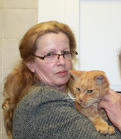 Neugieriger Blick: Kater Poldi auf dem Arm von Eveline Kosenbach.
