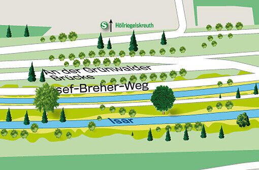 Vor der Grünwalder Brücke: Von der S-Bahn-Station Höllriegelskreuth lässt sich das Isarufer gut erreichen.