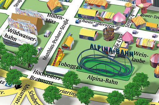 Für Karussell-Fans ist die große Alpina Bahn zur Rechten...