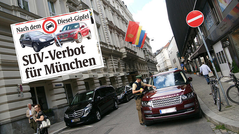 Nein, noch gibt es kein SUV-Verbot in der Münchner Innenstadt. Dieser Range Rover kassiert trotzdem ein Knöllchen.