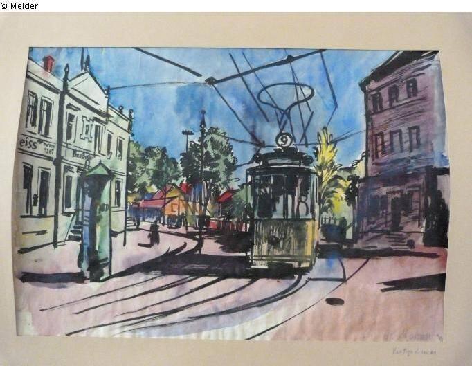 Bernhard Kretschmar: «Straßenbahn», undatiertes Aquarell.