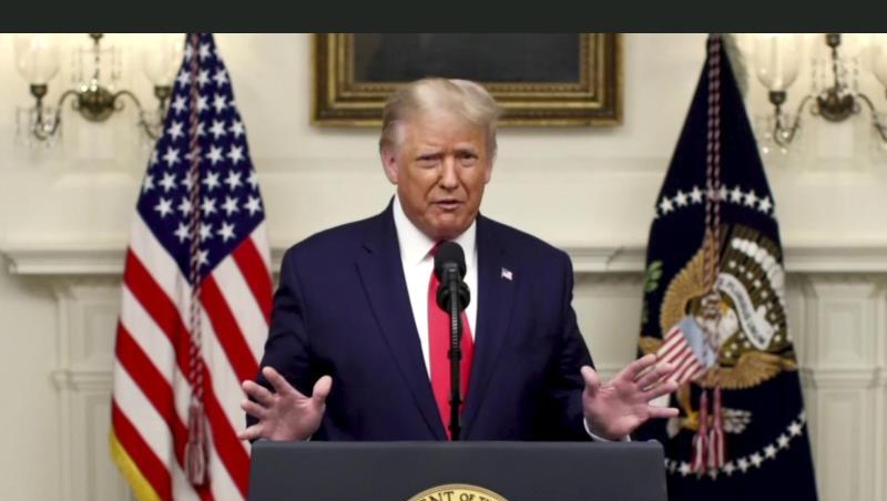 Donald Trump, Präsident der USA, spricht während einer vorab aufgezeichneten Videobotschaft anlässlich des Beginns der Generaldebatte der 75. UN-Vollversammlung.