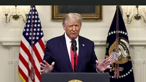 Donald Trump, Präsident der USA, spricht während einer vorab aufgezeichneten Videobotschaft anlässlich des Beginns der Generaldebatte der 75. UN-Vollversammlung.