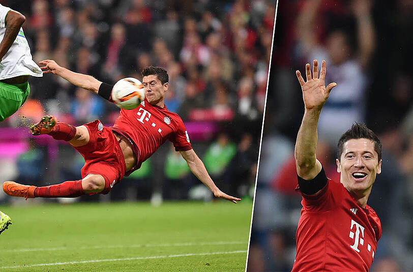 Im Hinspiel der letzten Saison gegen den VfL Wolfsburg erzielte Robert Lewandowski fünf Tore innerhalb von neun Minuten.