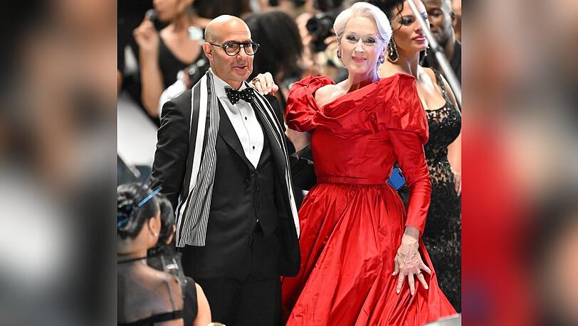 Stanley Tucci und Meryl Streep am Set von "Der Teufel trägt Prada 2" in New York City.