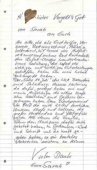 Bad Reichenhall: Das überlebende Opfer hat einen rührenden Brief an die Helfer geschrieben.