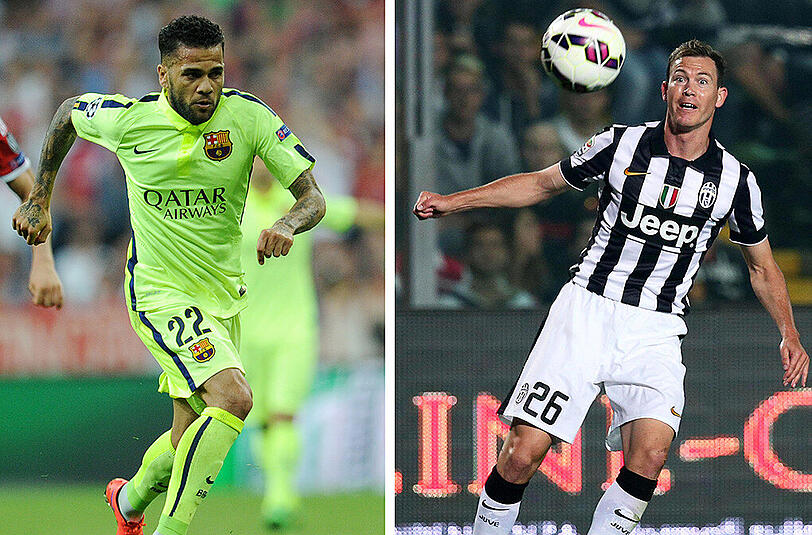 Außenverteidigung rechts: Dani Alves (32) - Stephan Lichtsteiner (31): Seit 2008 beackert der Brasilianer die rechte Außenbahn bei Barça. Er interpretiert seine Rolle sehr offensiv und hat entsprechend Schwächen in der Defensive. Lichtsteiner kam 2011 von Lazio Rom nach Turin und ist eine feste Größe. In dieser Saison bestritt der Schweizer alle zwölf Spiele und legte die meisten Meter (135.158) in der Königsklasse zurück.