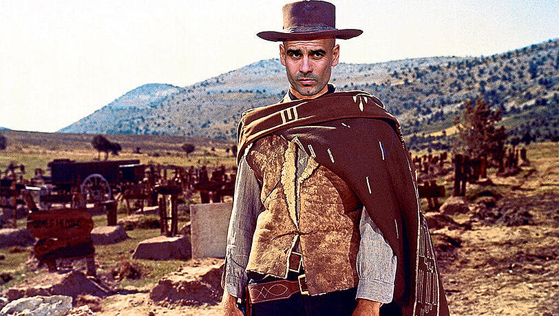 Cowboy Pep: Bayern-Trainer Guardiola als Clint Eastwood im Western-Klassiker "Zwei glorreiche Halunken". Cowboy Pep: Bayern-Trainer Guardiola als Clint Eastwood im Western-Klassiker "Zwei glorreiche Halunken".