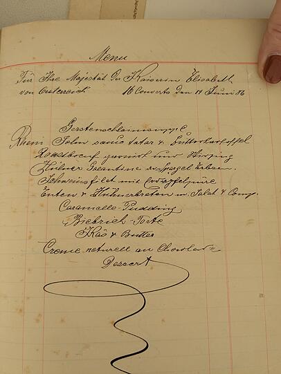 Das Men&uuml; f&uuml;r die Kaiserin im Jahr 1886.