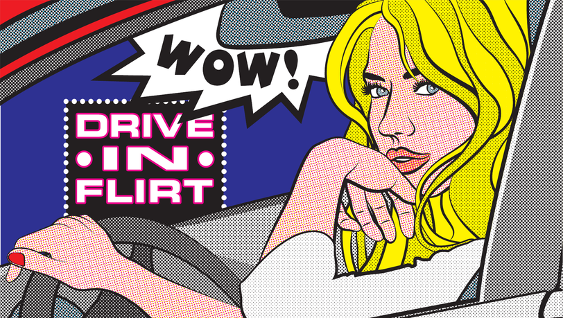 Ein heißer Blick nach links: Wenn es funkt, heißt es "Scheibe runter, Maske rauf und losflirten" beim Speeddating-Drive-in an der Eskara-Halle in Essenbach. Grafik: AZ