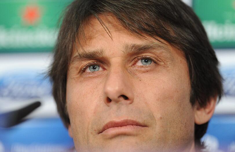 Juventus Turins Trainer Antonio Conte auf der Pressekonferenz am Montag in der Allianz Arena