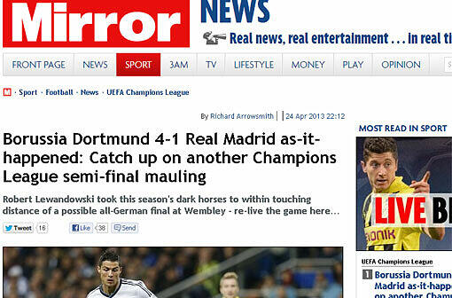 "Und noch eine Misshandlung im CL-Halbfinale", hat der Mirror auf seiner Sport-Seite