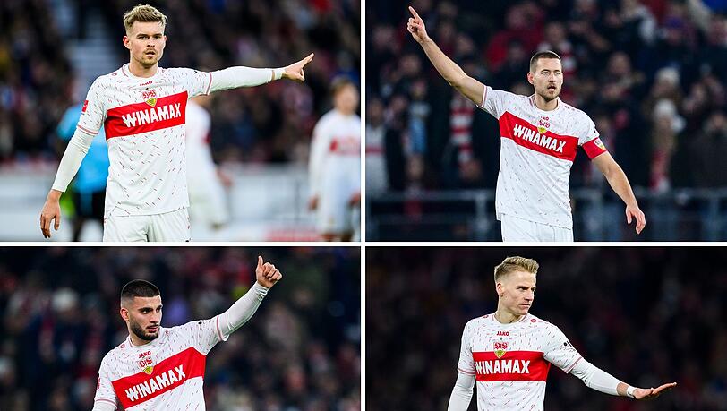 Diese vier Stuttgarter (oben/v.l.) Maximilian Mittelstädt, Waldemar Anton, (unten/v.l.) Deniz Undav und Chris Führich kehren als Nationalspieler in die Bundesliga zurück.