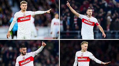 Diese vier Stuttgarter (oben/v.l.) Maximilian Mittelstädt, Waldemar Anton, (unten/v.l.) Deniz Undav und Chris Führich kehren als Nationalspieler in die Bundesliga zurück.
