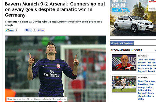 Daily Mirror: "Gunners gehen trotz eines dramatischen Siegs in Deutschland auf Auswärtstoren hinaus."