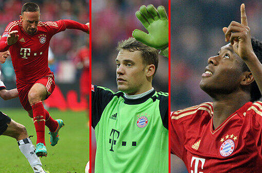 Note 2 gibt's nur für die beiden Torschützen David Alaba und Franck Ribéry: die Bayern-Spieler in der Einzelkritik.