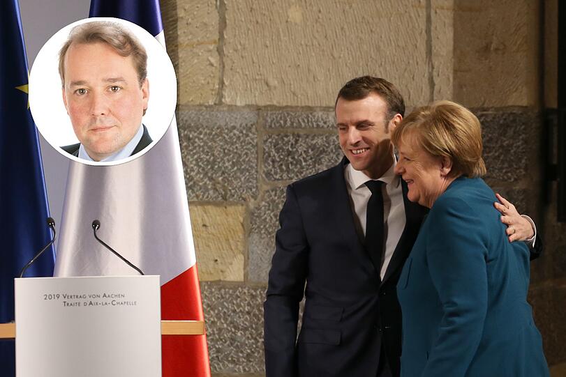 Verstehen sich: Emmanuel Macron, Präsident von Frankreich, und Bundeskanzlerin Angela Merkel (CDU) nach der Unterzeichnung des Vertrags.