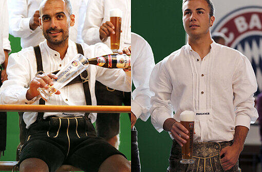 Pep Guardiola und Mario Götze rüsten sich für das Oktoberfest: Beim FC Bayern fand das traditionelle Einkleiden in Tracht und Lederhose statt. Die Bilder