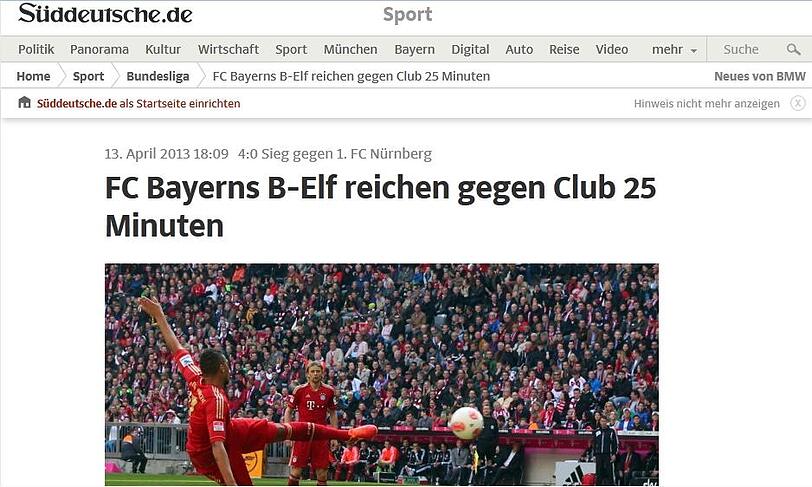 Die SZ hat aufgepasst: Bayern reichten eigentlich 25 Minuten aus.