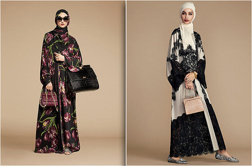 Mode für Musliminnen: hier unter anderem ein florales Outfit von Dolce & Gabbana.