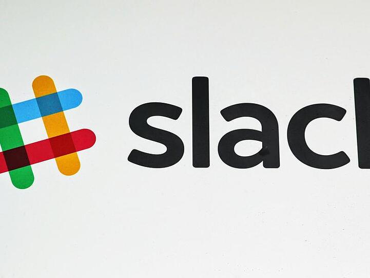 Das Slack-Logo, aufgenommen im Hauptquartier des Unternehmens in San Francisco.