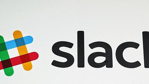 Das Slack-Logo, aufgenommen im Hauptquartier des Unternehmens in San Francisco.