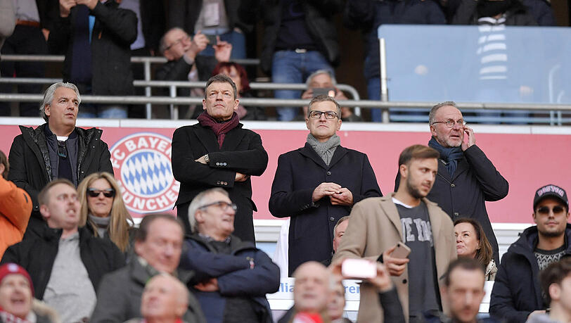 Führungsriege des FC Bayern (v. r.): Karl-Heinz Rummenigge, Jan-Christian Dreesen, Andreas Jung und Jörg Wacker.