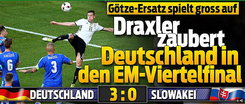 blick.ch (Schweiz): Götze-Ersatz spielt groß auf: Draxler zaubert Deutschland in den EM-Viertelfinal.