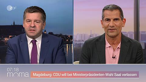Mitri Sirin (rechts) sprach im ZDF-"Morgenmagazin" mit Sachsen Anhalts Ministerpr&auml;sident Sven Schulze.