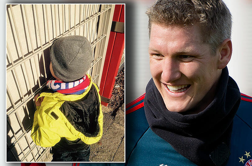 Ganz großer Fan: Der kleine Raphael (5) weigerte sich, die Haare zu waschen, nachdem Bastian Schweinsteiger denm Buben beim Training nebenbei über den Kopf gestrichen hatte.