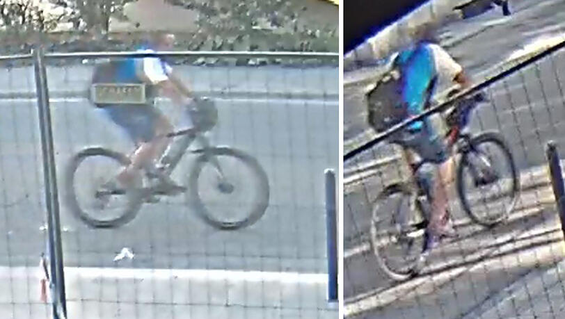 Mit diesen neuen Fotos fahndet die Polizei nach dem flüchtigen Radler. Mit diesen neuen Fotos fahndet die Polizei nach dem flüchtigen Radler.