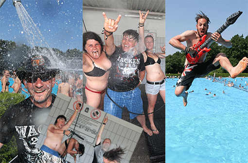 Brütende Hitze in Wacken. Die Metal-Fans strömen zu Tausenden ins örtliche Freibad.