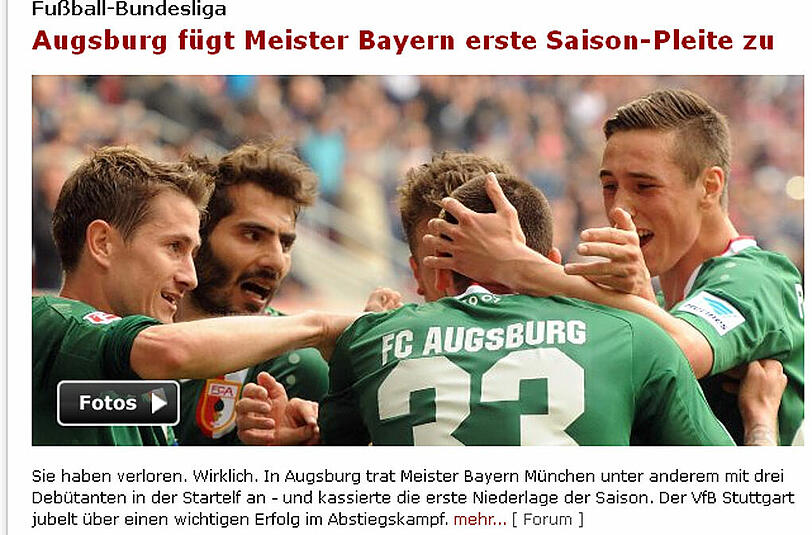 krone.at schreibt: Augsburg beendet Bayerns Rekordserie