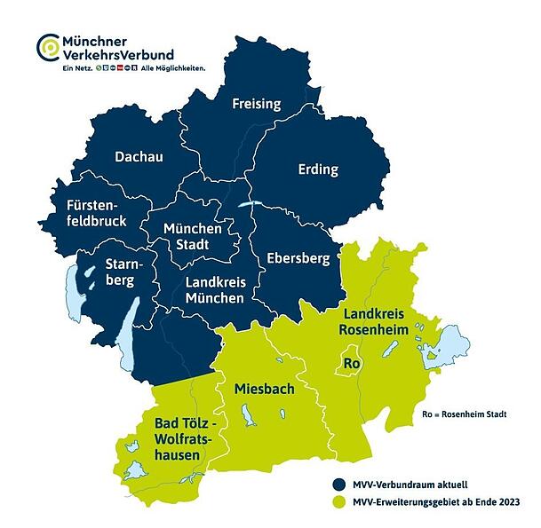 Ab 10. Dezember So sieht die Erweiterung des MVV Richtung Süden aus, in Grün. Ab 10. Dezember So sieht die Erweiterung des MVV Richtung Süden aus, in Grün.