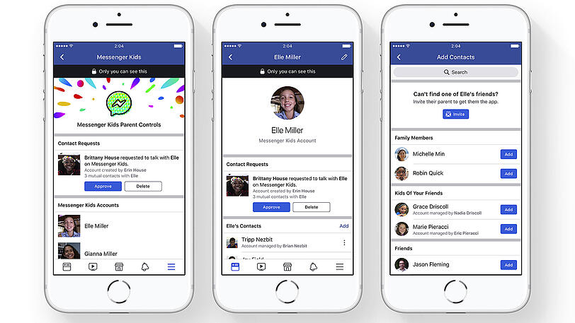 Die Accounts im "Messenger Kids» können nur von den Eltern angelegt werden, und diese müssen auch jeden einzelnen neuen Kontakt freigeben, wie Facebook erklärte.