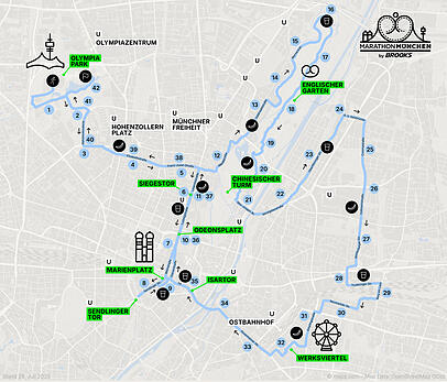 So verläuft die Route des diesjährigen München-Marathons. Start und Ziel sind jeweils im Olympiapark. So verläuft die Route des diesjährigen München-Marathons. Start und Ziel sind jeweils im Olympiapark.