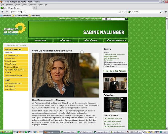 Sabine Nallingers Homepage - sie will Oberbürgermeisterin werden, ihre Partei viele Stadtratssitze gewinnen.