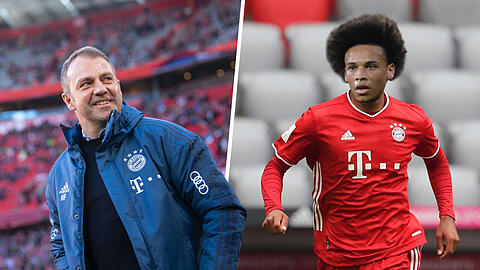 Bayern-Trainer Hansi Flick (l.) steht mit Neuzugang Leroy Sané ein echter Offensiv-Star zu Verfügung.
