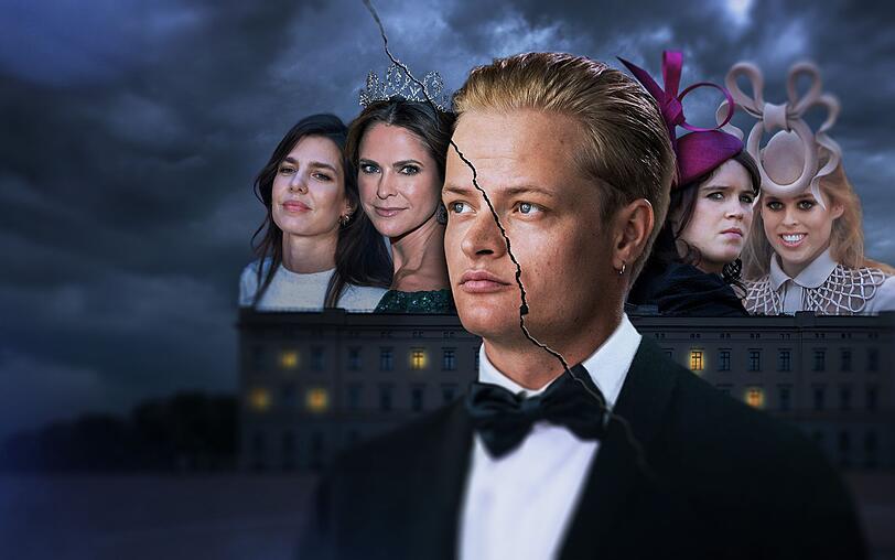 Sie sind Mitglieder einflussreicher Familien, doch vom royalen Glanz profitieren sie nur bedingt, von links: Charlotte Casiraghi, Madeleine von Schweden, Marius Borg H&oslash;iby sowie die York-Schwestern Eugenie und Beatrice.