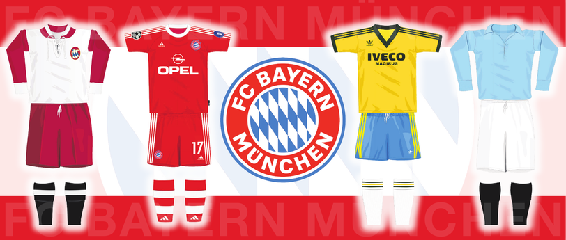 Einige Trikot-Schmankerl aus der Bayern-Historie (v.l.): Das Wiener Modell (1931-38), das Champions-League-Sieger-Trikot von 2001, die Brasilien-Version von 1983/84 und das erste Dress von 1900.
