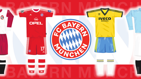 Einige Trikot-Schmankerl aus der Bayern-Historie (v.l.): Das Wiener Modell (1931-38), das Champions-League-Sieger-Trikot von 2001, die Brasilien-Version von 1983/84 und das erste Dress von 1900.