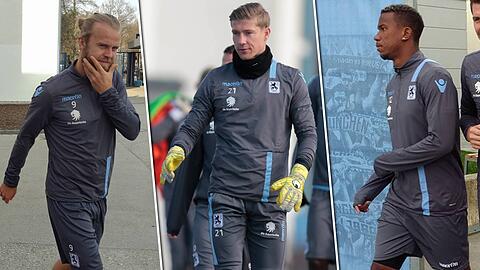 Löwen in der Krise: Christian Gytkjaer (li.), Keeper Jan Zimmermann (Mi.) und Lucas Ribamar.
